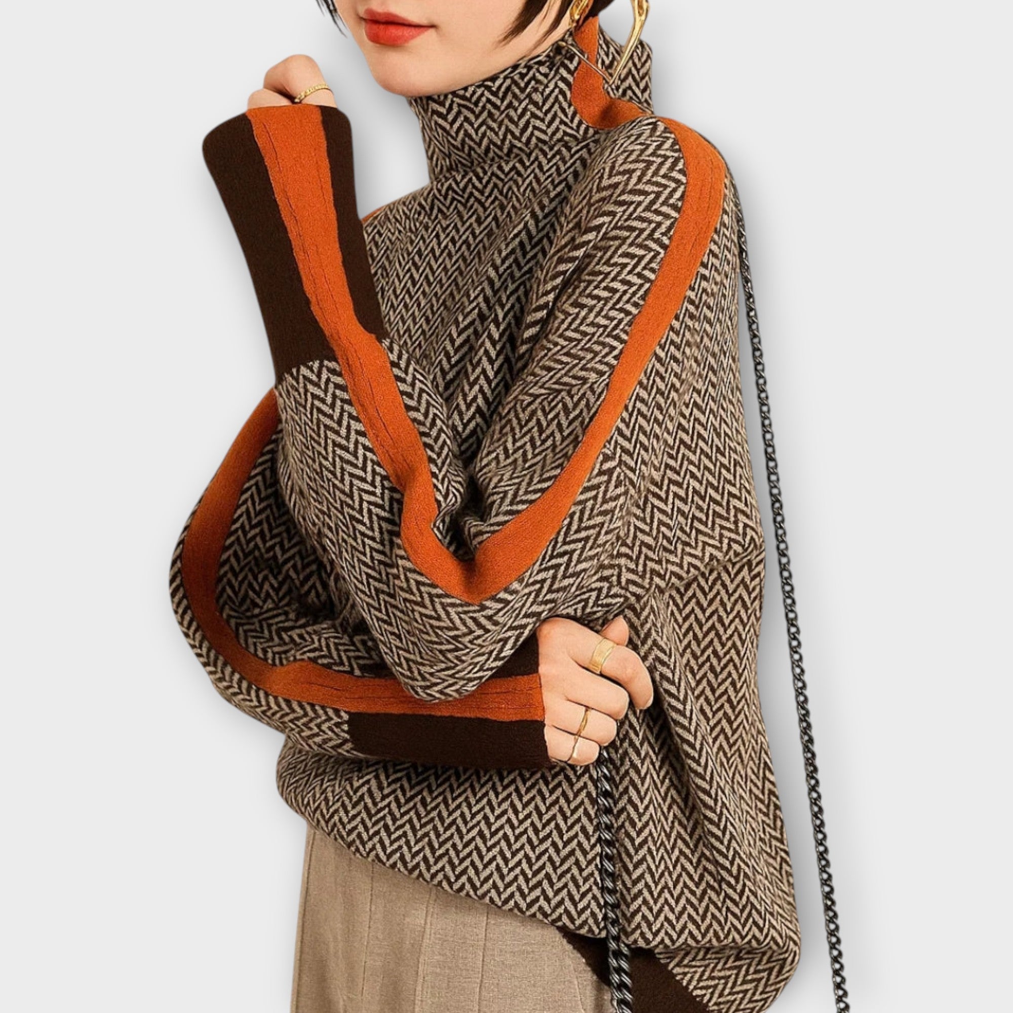 Selina™ | Randig stickad tröja med elegant hög krage