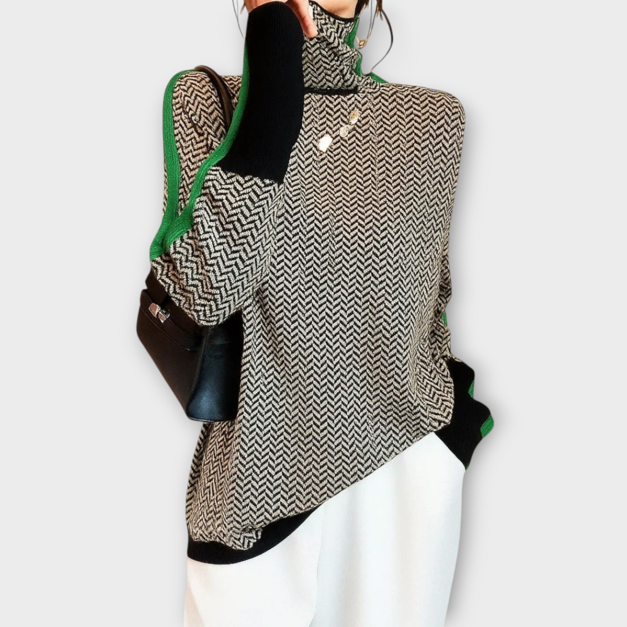 Selina™ | Randig stickad tröja med elegant hög krage