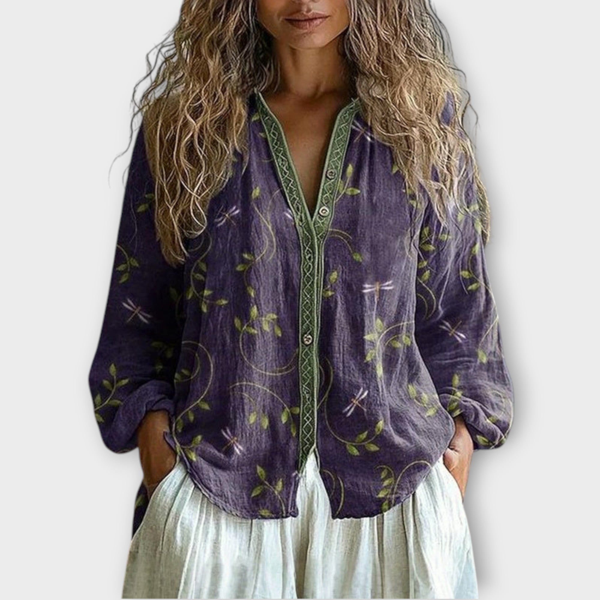 Luna™ – Bohemisk Naturblus i Mjuk Linneblandning