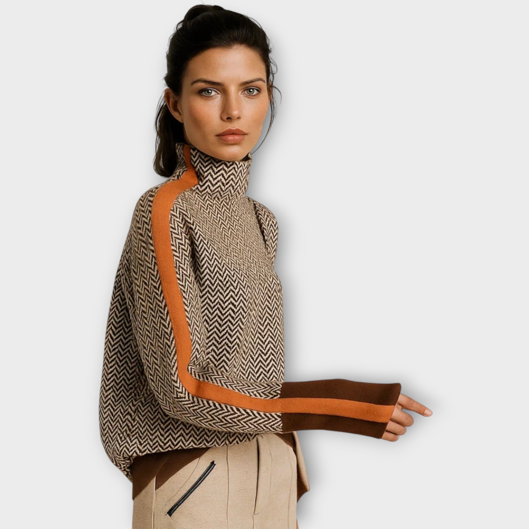 Selina™ | Randig stickad tröja med elegant hög krage