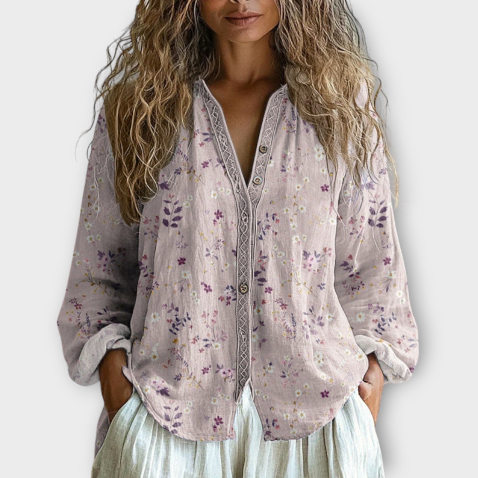 Luna™ – Bohemisk Naturblus i Mjuk Linneblandning