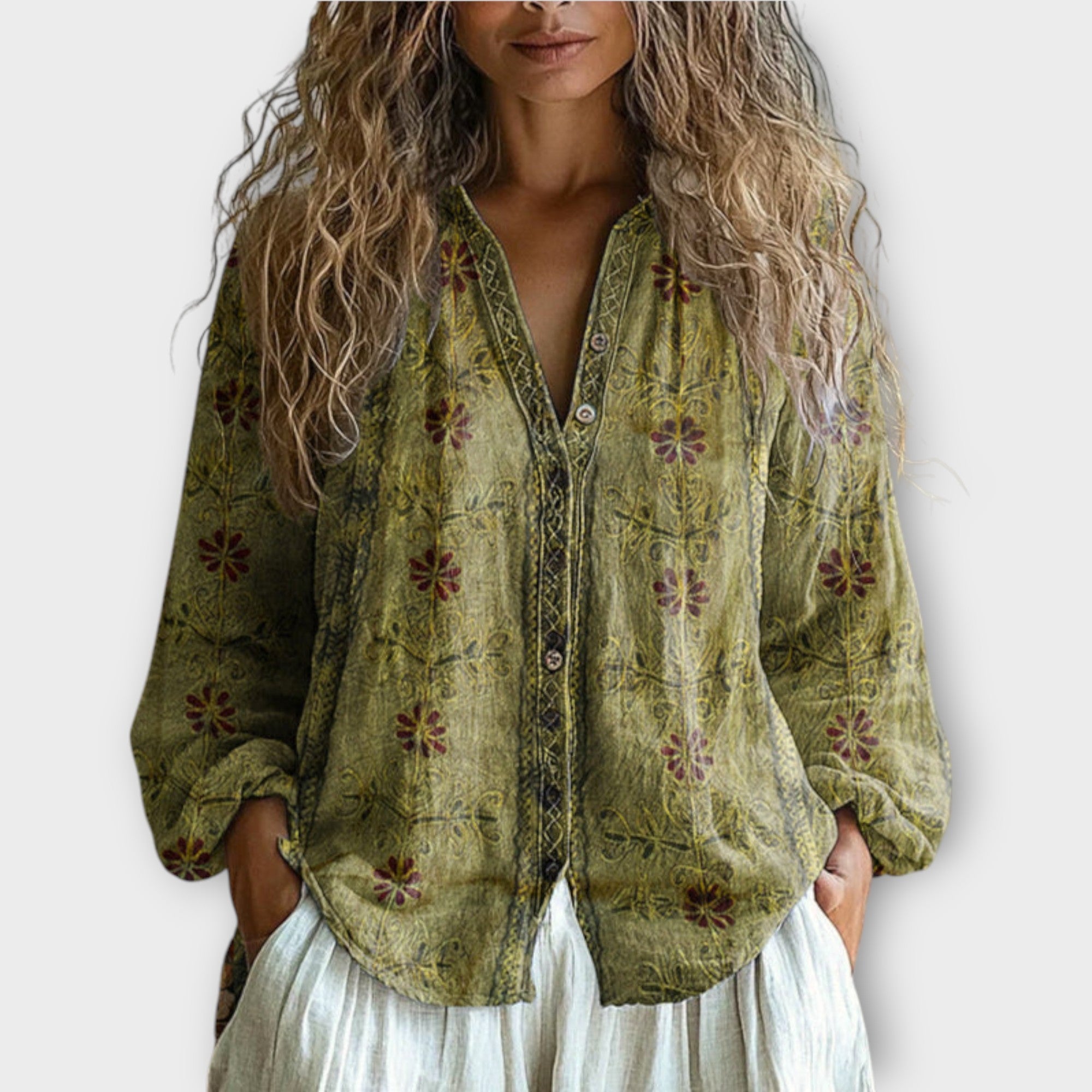 Luna™ – Bohemisk Naturblus i Mjuk Linneblandning